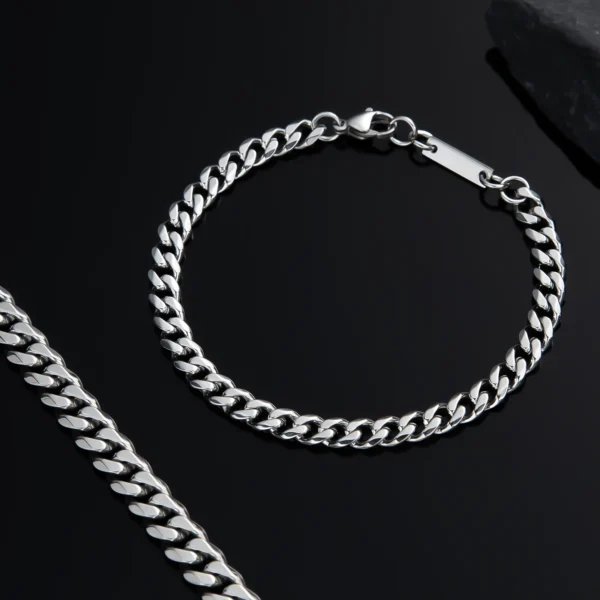 צמיד לגבר מתנה יוקרתית פלדת אל חלד בצבע כסף – תמונה 3