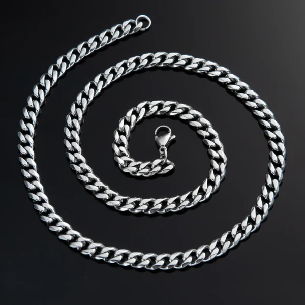 ⁦שרשרת מתנה יוקרתית פלדת אל חלד בצבע כסף לגבר⁩ – תמונה ⁦8⁩