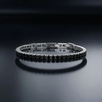 צמיד טניס בשילוב זרקונים מתנה יוקרתית לגבר שחור וכסף