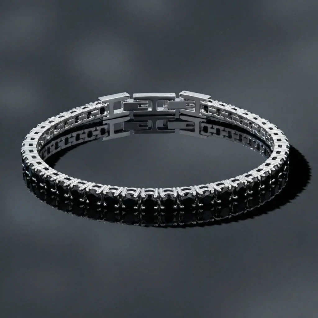 ⁦צמיד טניס בשילוב זרקונים מתנה יוקרתית לגבר שחור וכסף⁩ – תמונה ⁦6⁩