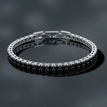 צמיד טניס בשילוב זרקונים מתנה יוקרתית לגבר שחור וכסף