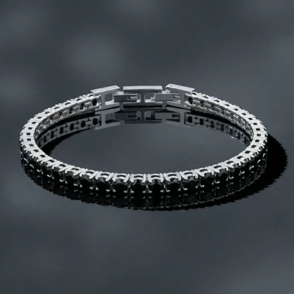 צמיד טניס בשילוב זרקונים מתנה יוקרתית לגבר שחור וכסף – תמונה 6