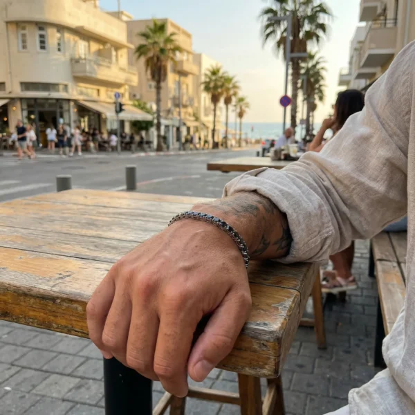 צמיד טניס בשילוב זרקונים מתנה יוקרתית לגבר שחור וכסף – תמונה 3