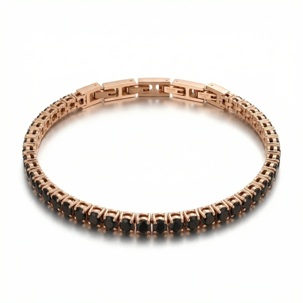 ⁦צמיד טניס בשילוב זרקונים מתנה יוקרתית לגבר שחור וזהב⁩ – תמונה ⁦2⁩