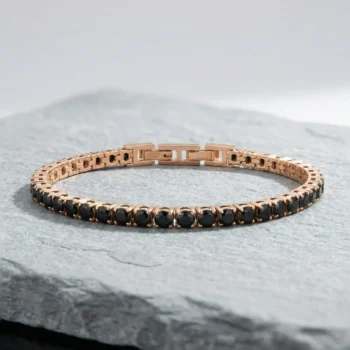 צמיד טניס בשילוב זרקונים מתנה יוקרתית לגבר שחור וזהב