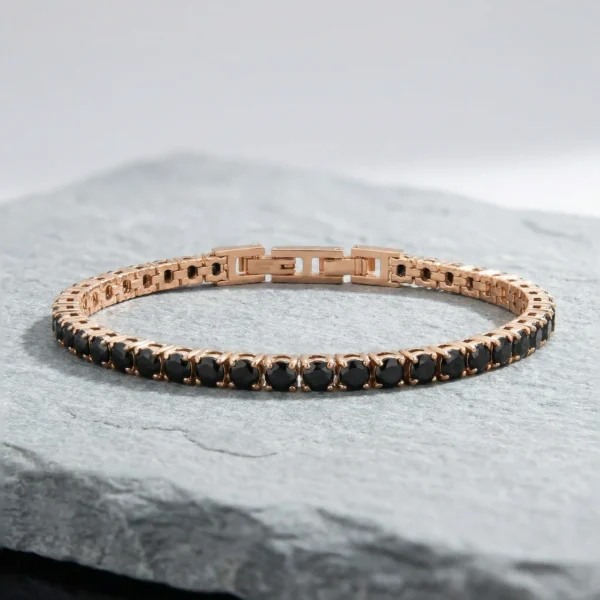 צמיד טניס בשילוב זרקונים מתנה יוקרתית לגבר שחור וזהב – תמונה 5