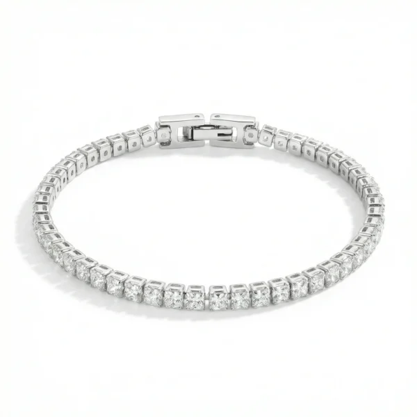 צמיד טניס בשילוב זרקונים מתנה יוקרתית פלדת אל חלד בצבע כסף – תמונה 2