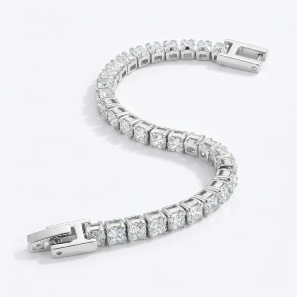 צמיד טניס בשילוב זרקונים מתנה יוקרתית פלדת אל חלד בצבע כסף – תמונה 4