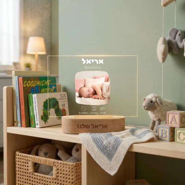 ⁦מתנה מעוצבת אישית עם תמונה - מנורת תעודת לידה⁩ – תמונה ⁦2⁩