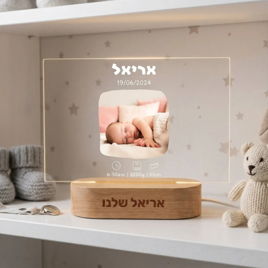 ⁦מתנה מעוצבת אישית עם תמונה - מנורת תעודת לידה⁩ – תמונה ⁦3⁩