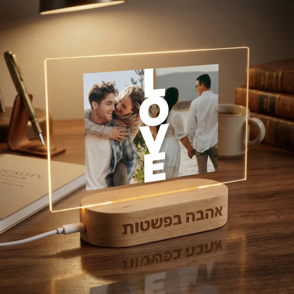 ⁦מתנה מעוצבת אישית עם תמונה – מנורה רומנטית בצורת Love⁩ – תמונה ⁦3⁩