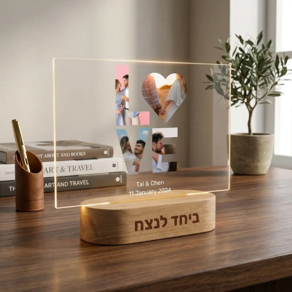 ⁦מנורת לילה בצורת Love עם 4 תמונות⁩ – תמונה ⁦3⁩