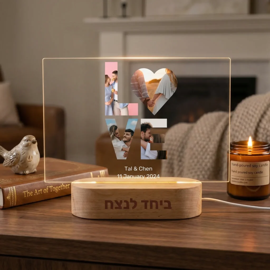 ⁦מנורת לילה בצורת Love עם 4 תמונות⁩ – תמונה ⁦2⁩