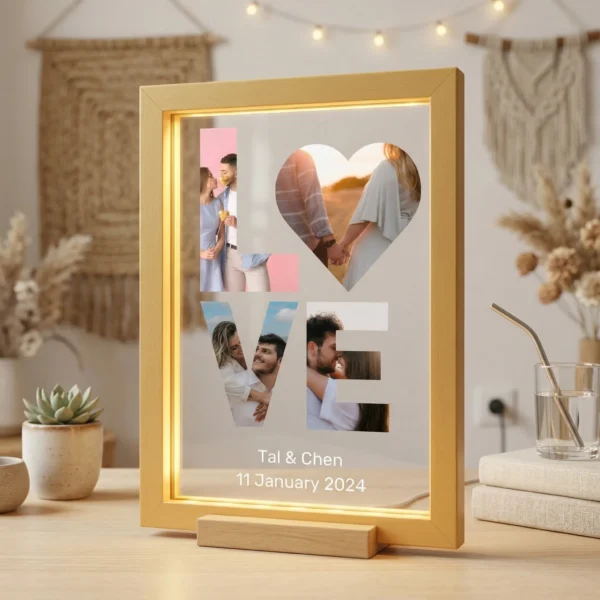 ⁦מנורת לילה בצורת Love עם 4 תמונות⁩ – תמונה ⁦3⁩