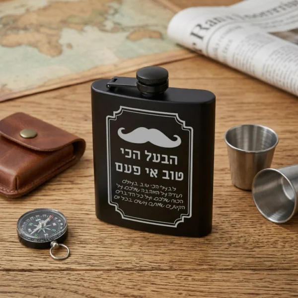 ⁦בקבוק מתכת חרוט בהתאמה אישית “הבעל הטוב ביותר אי פעם” כמתנה⁩ – תמונה ⁦2⁩