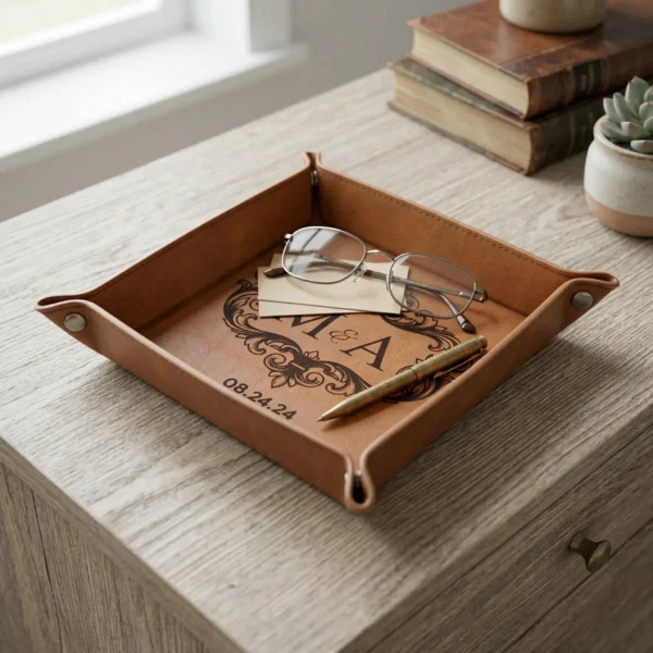 ⁦מגש מפתחות לזוג בהתאמה אישית – חריטת ראשי תיבות ותאריך כמזכרת⁩ – תמונה ⁦2⁩