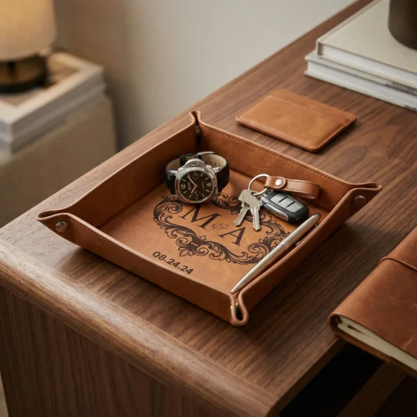 ⁦מגש מפתחות לזוג בהתאמה אישית – חריטת ראשי תיבות ותאריך כמזכרת⁩ – תמונה ⁦3⁩