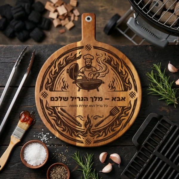 קרש חיתוך לברביקיו בהתאמה אישית – מתנה של קרש חיתוך חרוט בעיצוב מותאם למאסטר הגריל
