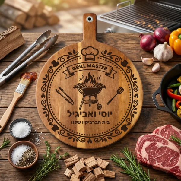 קרש חיתוך מותאם אישית לגריל וברביקיו – רעיון למתנה עם חריטה בהתאמה אישית