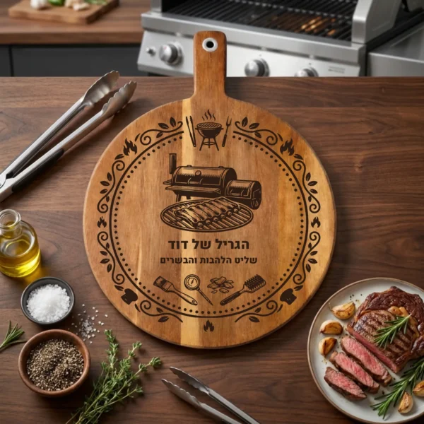 קרש חיתוך לברביקיו עם חריטה – מתנה מותאמת אישית לאבא או לבעל