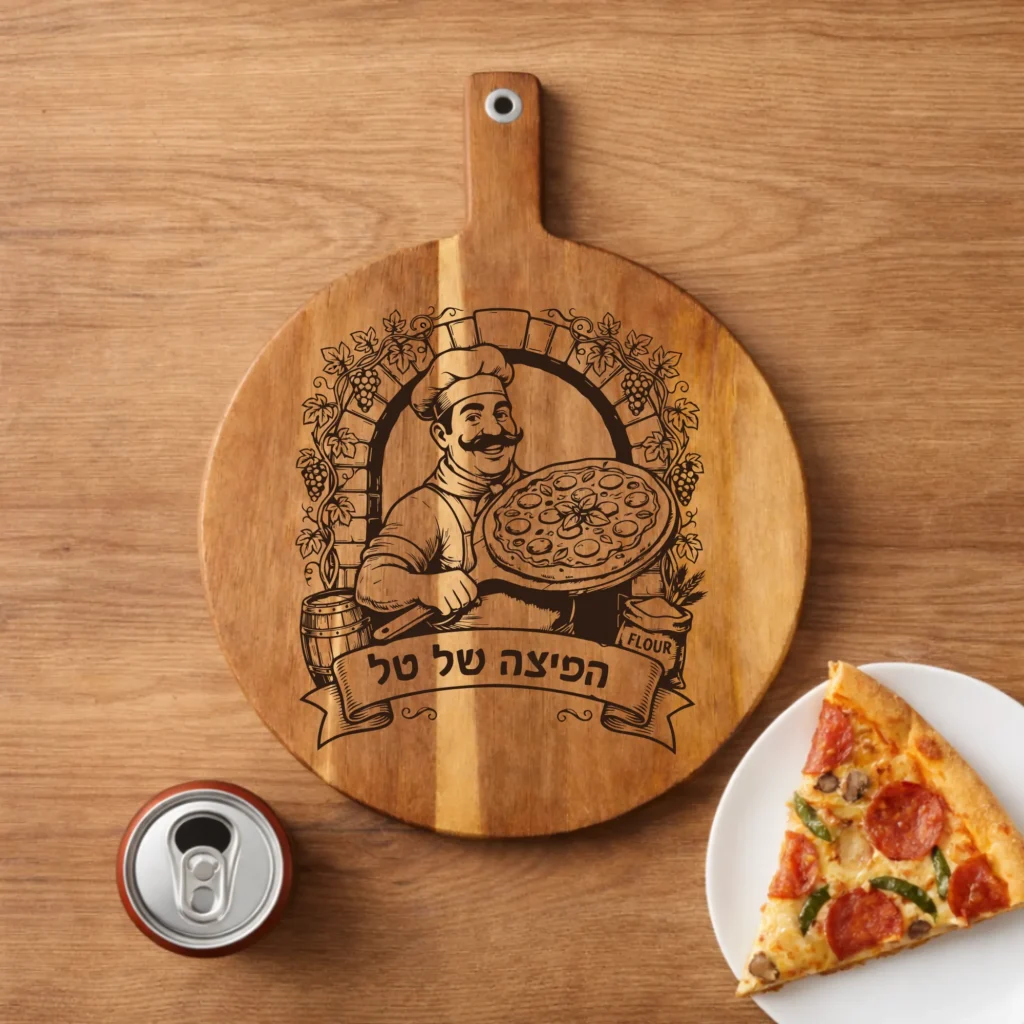 ⁦קרש חיתוך לפיצה בהתאמה אישית – מתנת פרימיום עם חריטה לאוהבי פיצה⁩ – תמונה ⁦2⁩