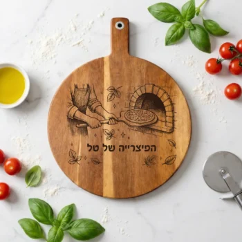 מתנה: קרש חיתוך לפיצה בהתאמה אישית – קרש לאוהבי פיצה עם חריטה מותאמת אישית