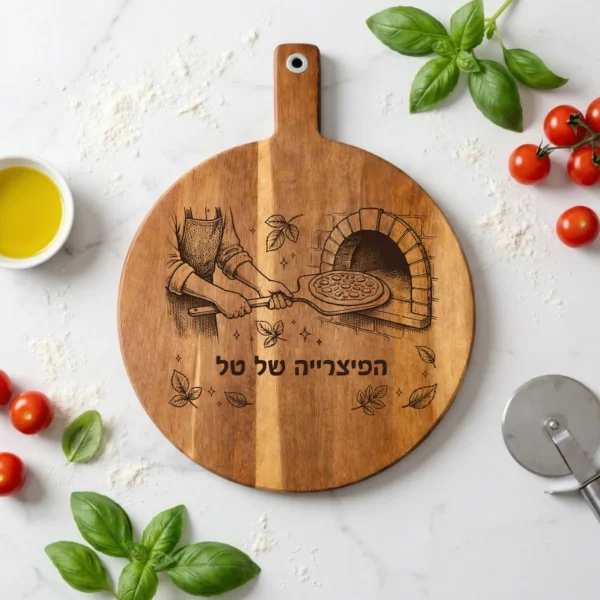 מתנה: קרש חיתוך לפיצה בהתאמה אישית – קרש לאוהבי פיצה עם חריטה מותאמת אישית