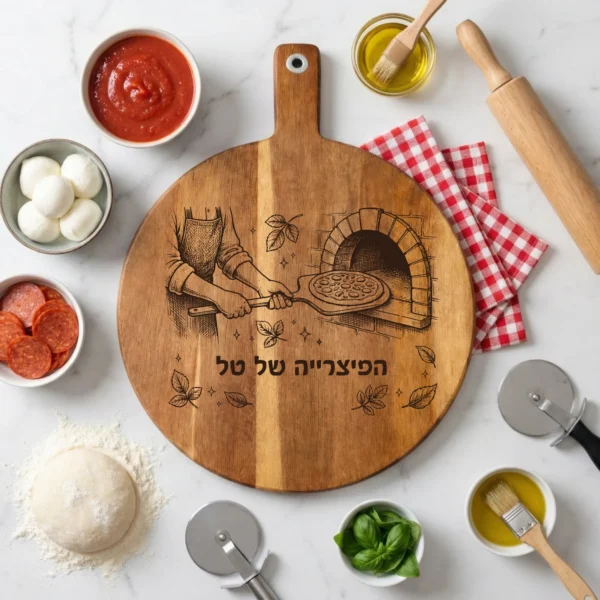 מתנה: קרש חיתוך לפיצה בהתאמה אישית – קרש לאוהבי פיצה עם חריטה מותאמת אישית