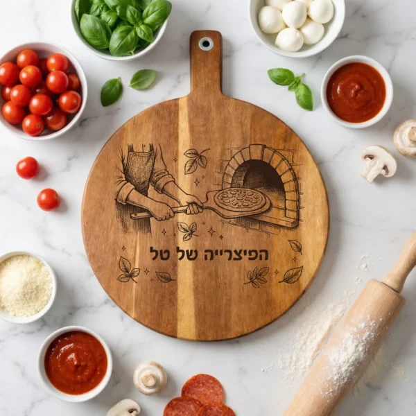 מתנה: קרש חיתוך לפיצה בהתאמה אישית – קרש לאוהבי פיצה עם חריטה מותאמת אישית
