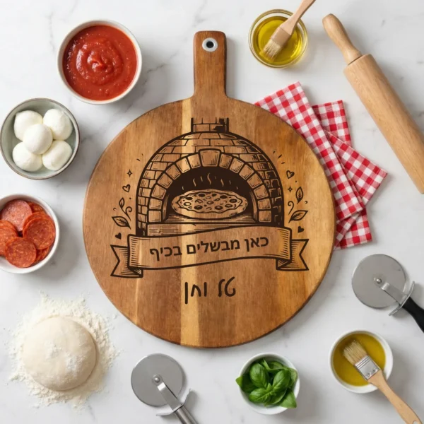 קרש חיתוך פיצה חרוט – מתנה מותאמת אישית למטבח לחובבי פיצה