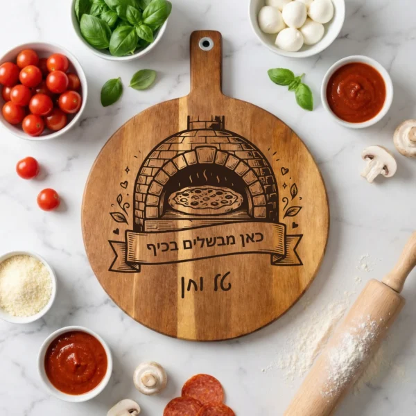 קרש חיתוך פיצה חרוט – מתנה מותאמת אישית למטבח לחובבי פיצה
