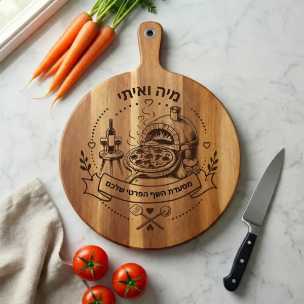 קרש חיתוך פיצה מותאם אישית – מתנה ייחודית לחנוכת בית או ליום הולדת