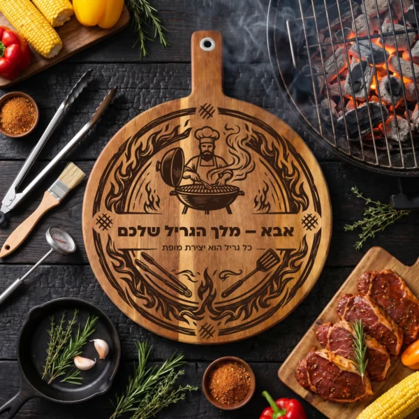 קרש חיתוך לברביקיו בהתאמה אישית – מתנה של קרש חיתוך חרוט בעיצוב מותאם למאסטר הגריל