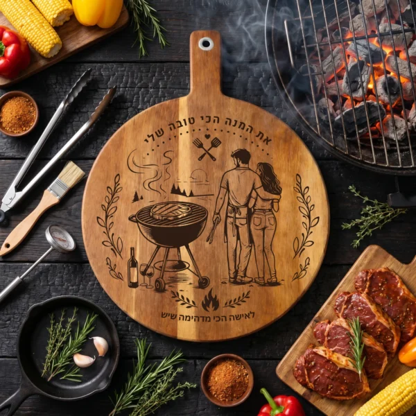 קרש חיתוך לברביקיו בהתאמה אישית – מתנת עץ עם חריטה לגריל