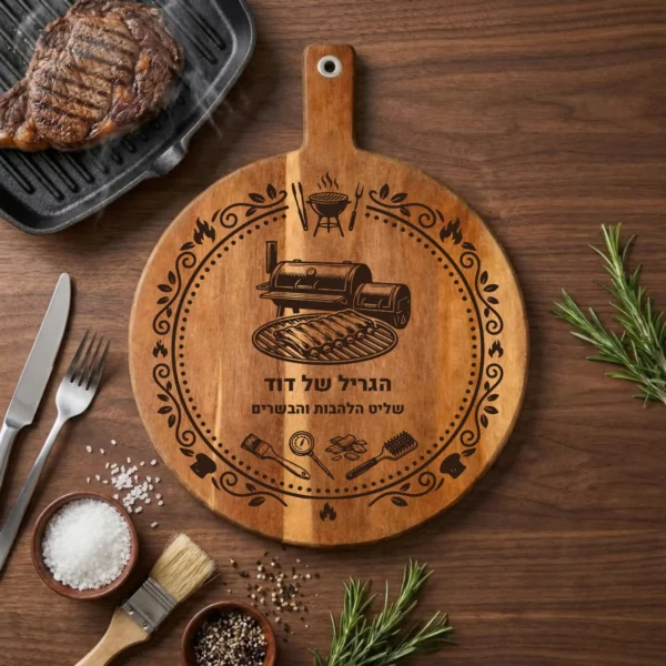 קרש חיתוך לברביקיו עם חריטה – מתנה מותאמת אישית לאבא או לבעל