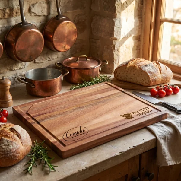 ⁦"Comida" לוח חיתוך עץ איכותי ACACIA עם שוליים משופעים⁩ – תמונה ⁦2⁩